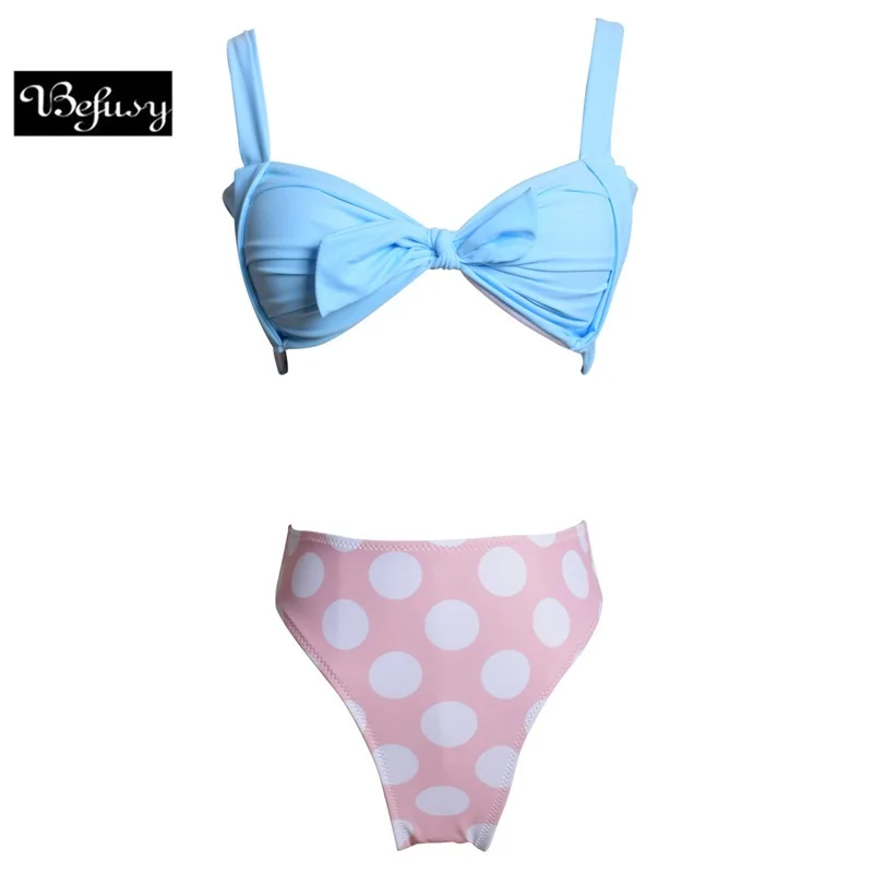 

2018 New Sweety Summer Women Bow Tie Bikini Set Polka Dot Bottom Swimwear Bathing Suit With Padded Two Pieces Swimming Suit