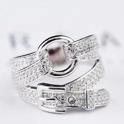 60% Silver Rings for Women Cubic Zircon Punk Rock Belt 925 Sterling Silver Female Wide Finger Ring Adjustable Bague Gift
