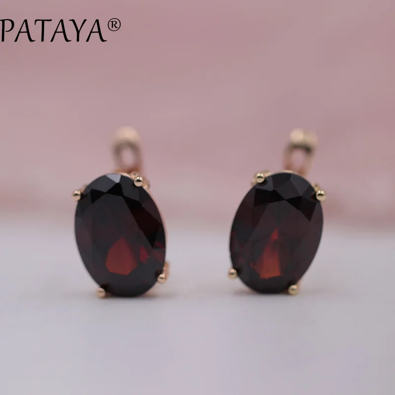 PATAYA Romantic Vintage Green Earrings 585 Rose Gold Color Oval Natural Cubic Zirconia Indian Jewelry Women Chandelier Earrings