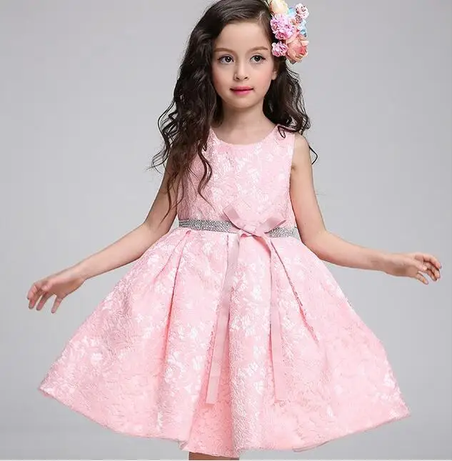 2017 Girls party wear clothing for children summer sleeveless lace princess wedding dress girls teenage well party prom dress