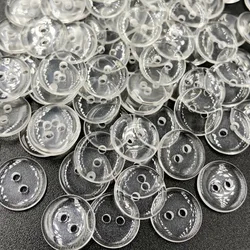 100pcs 12MM Transparent 2 Holes Plastic Buttons Apparel Supplies Sewing PT140