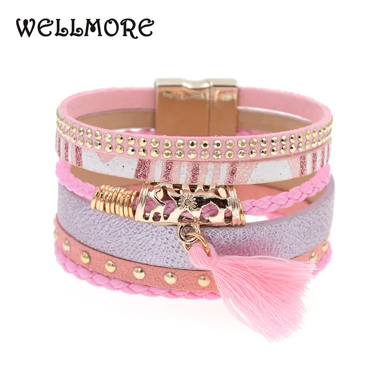 WELLMORE summer leather bracelet have 4 color charm bracelets Bohemian bracelets for women jewelry wholesale