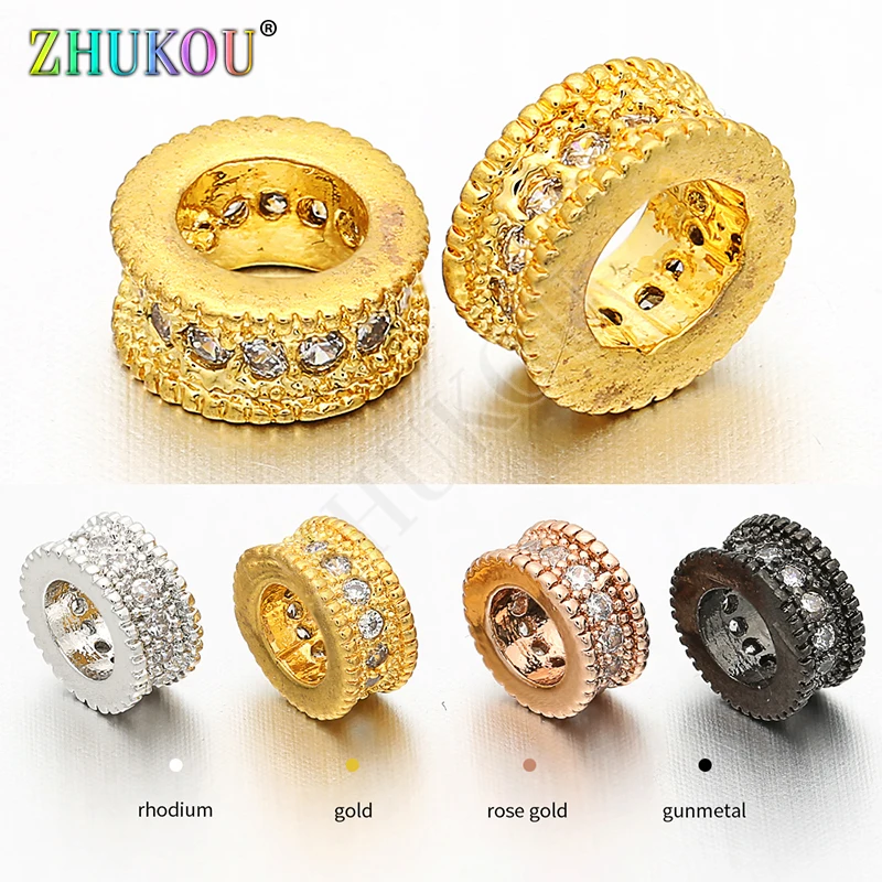 7mm Inlay Clear Cubic Zirconia Round Hollow Spacer Beads DIY Jewelry Bracelet Necklace Making, Model: VZ102