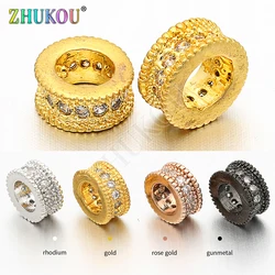 7mm Inlay Clear Cubic Zirconia Round Hollow Spacer Beads DIY Jewelry Bracelet Necklace Making, Model: VZ102