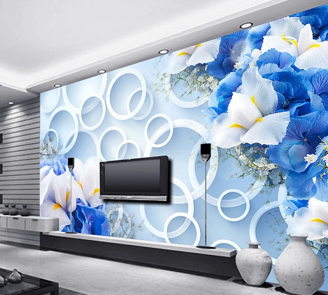 Custom 3D wallpaper, blue fantasy fashion flowers murals for the living room bedroom  background wall waterproof vinyl wallpaper