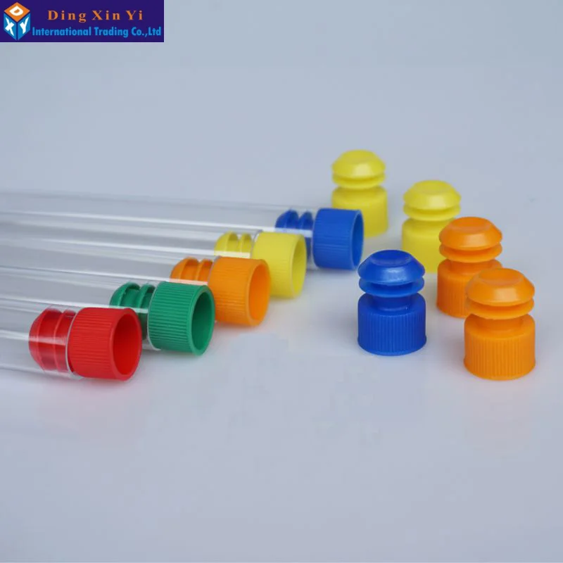 50 Stks/partij 16*100Mm Plastic Test Tube Met Plug Harde Plastic Buis Polystyreen Reageerbuis Hoge Transparantie De kleur Kan Kiezen