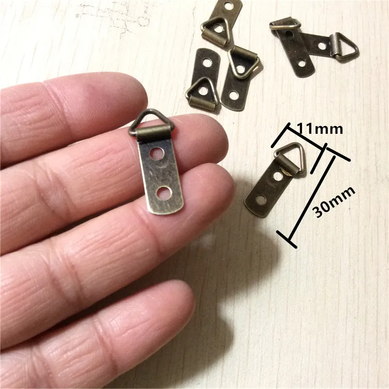 Bronze Metal Triangle D-Ring 2 Holes Hanging Picture Oil Painting Mirror Frame Hooks Hangers With Screws,30*11mm,200Pcs