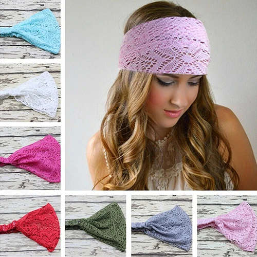 

Hot Selling Girl's Fashion Stretchy Wide Lace Headband Turban Head Bandanas Hairband