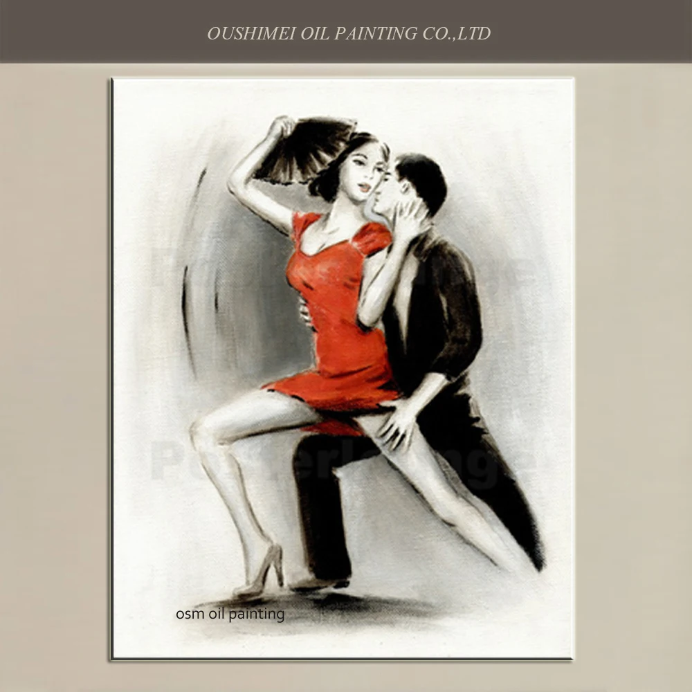 

Hand-painted Modern Portrait Oil Painting Wall Art Painting Hang Pictures Sexy Dancer Girl and Boy Dancing Artwork Picture