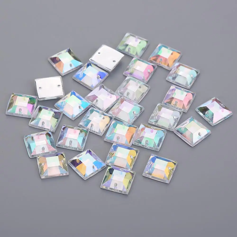 TPSMOC 10mm 12mm high quality Square Acryl Flatback Beads Sew On Rhinestones for Garment DIY Bag shoes accessories
