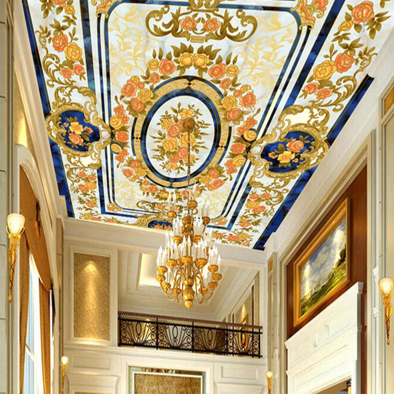 Custom Photo Wallpaper 3D Stereo European Flower Pattern Living Room Bedroom Hotels Ceiling Wall Mural Wallpaper For Walls 3 D