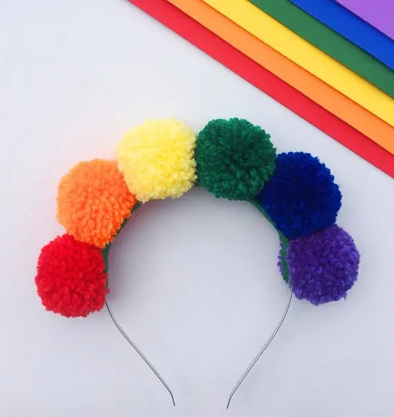 3pcs bulk Rainbow Headband, Pom Pom Headband,  Pride, Rainbow Headband, Pom Pom Crown, Rainbow Accessory, Festival Crown