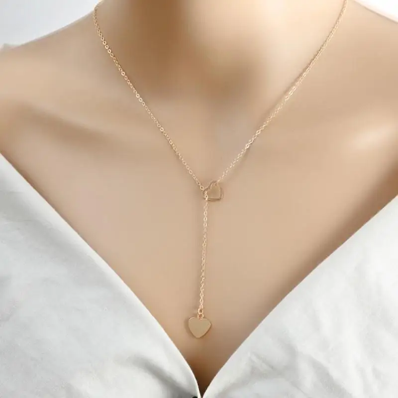 2019 Fashion New Personality Peach Heart Love Long Pendant Women\'s Necklace Metal Birthday Gift Jewelry Statement Necklace