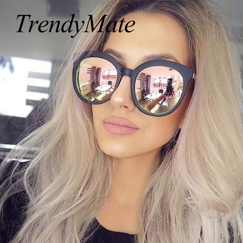 

Women Luxury Brand Sunglasses Cat Eye Ladies Pink Rose Gold Sunglasses Women 2017 UV400 Mirror Sun Glasses Lunette Femme 741M