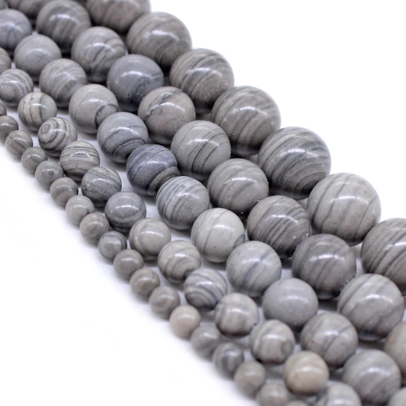 100% Natural Stone Beads Gray Wood Stripes Round Beads 4 6 8 10 12MM DIY Handmade Beads For Jewelry Bracelet Necklace Making