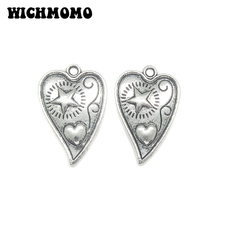 2021 New Fashion 10pieces/bag 26mm Zinc Alloy Twinkling Stars Hearts Charms Pendants DIY Necklaces Bracelets Jewelry Accessories