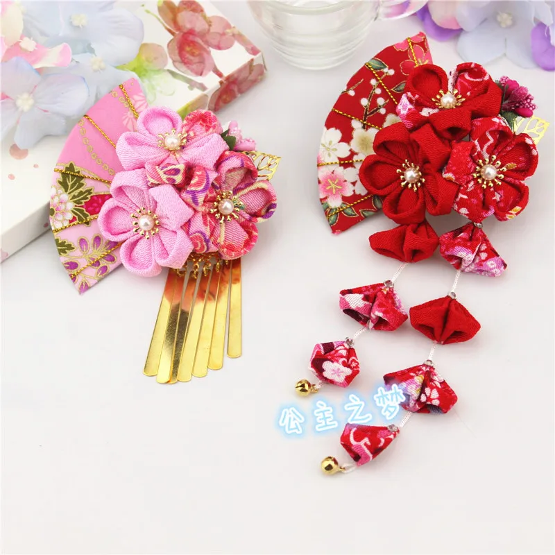 Japanese manual and wind hair details cherry blossoms hanging tassel hairpin cos photo edge clip