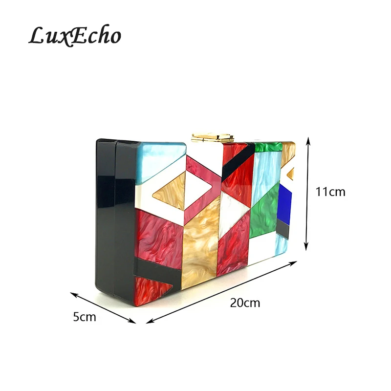 LuxEcho Acrylic fashion purse Girl's Day Clutches Evening bags Party Chains Shoulderbags block color square bags