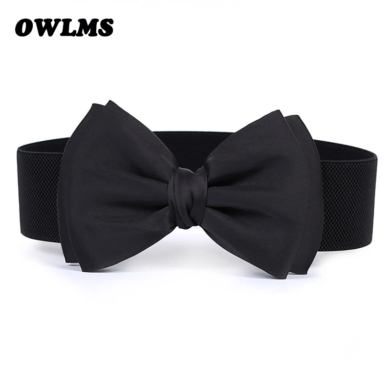 

Free Shipping New Popular Trench Lovely Silks And Satin Large Bow Fashion Cummerbund Wide Women Elastic Waist Belt Strap Female