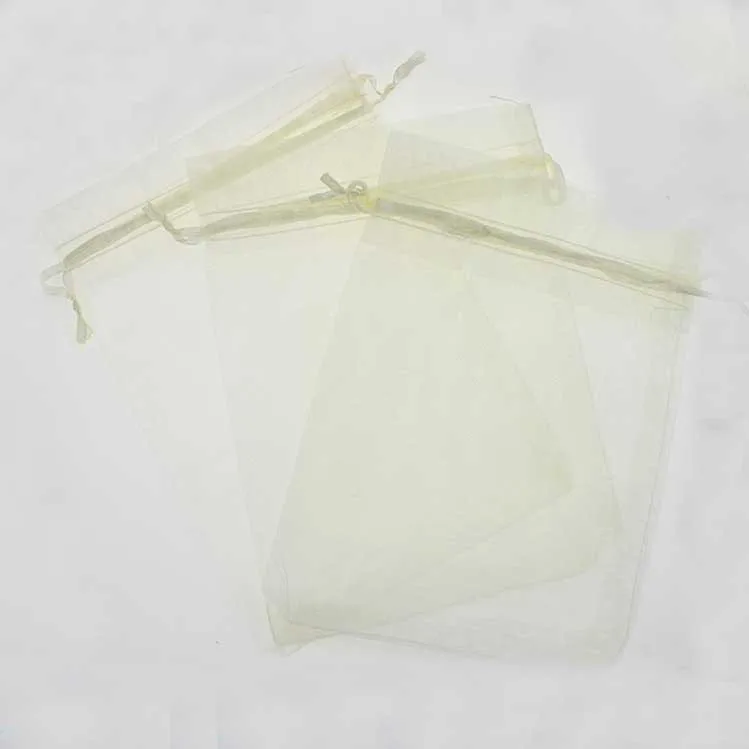 15*20cm 50pcs Beige Gift Bags For Jewelry/wedding/christmas/birthday Yarn Bag With Handles Packaging Organza Bags