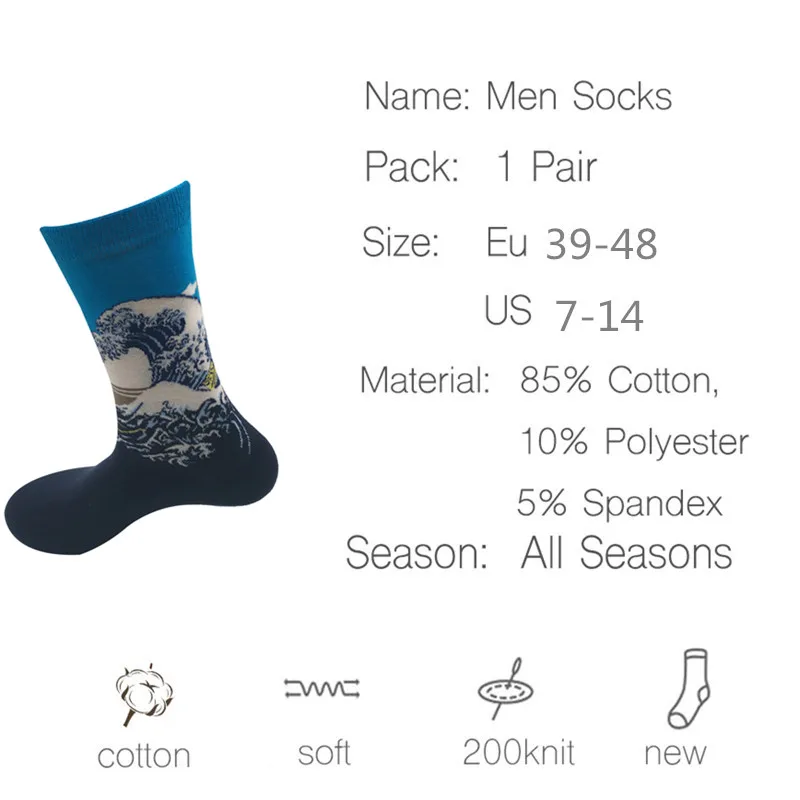 1 Pair   Men Socks Women Art Men Dress Socks High Quality Combed Cotton Happy Socks with Multi Colorful Pattern Wedding Gift