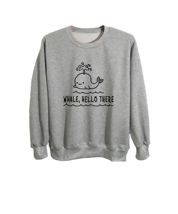 Sugarbaby Whale hello there Sweatshirt Long Sleeve Jumper Tumblr Cute animal Sweatshirt Long Sleeve Fashion Tops Grunge Jumper