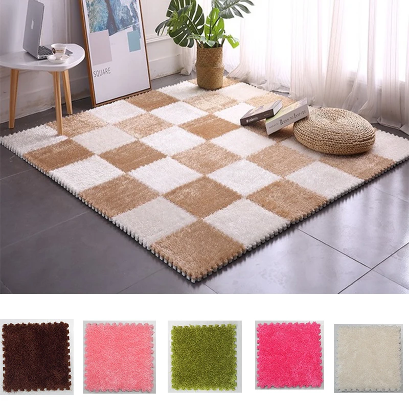 30x30CM /piece EVA Foam DIY Puzzle Mat Long Hair Villi Shaggy Carpet Mat velvet Plush Warm Soft Area Rug Children Baby Playmat