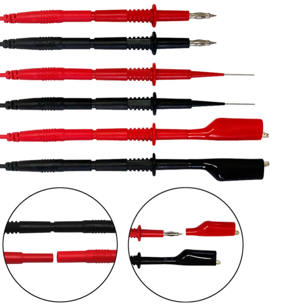 AideTek needle tipped tip test leads multimeter two alligator clips with removable insulator silicone rubber wire BananaTLP20257