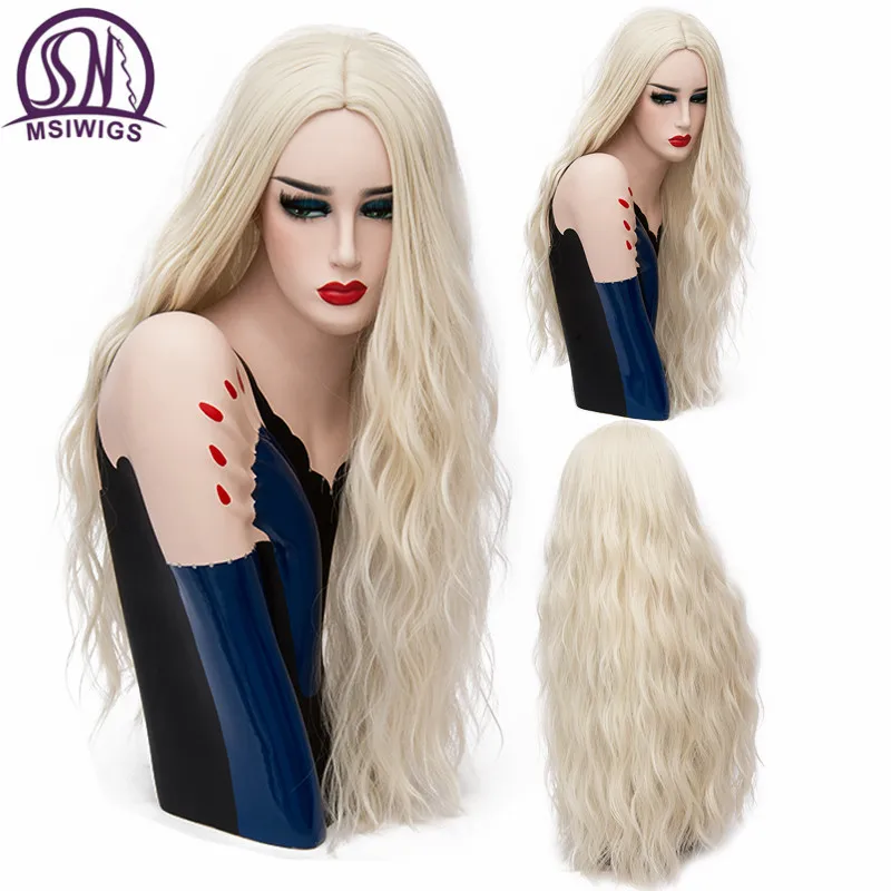 MSIWIGS 70CM długie różowe faliste peruki Cosplay Lolita syntetyczne damskie blond peruka 29 kolorów odporne na ciepło włosy