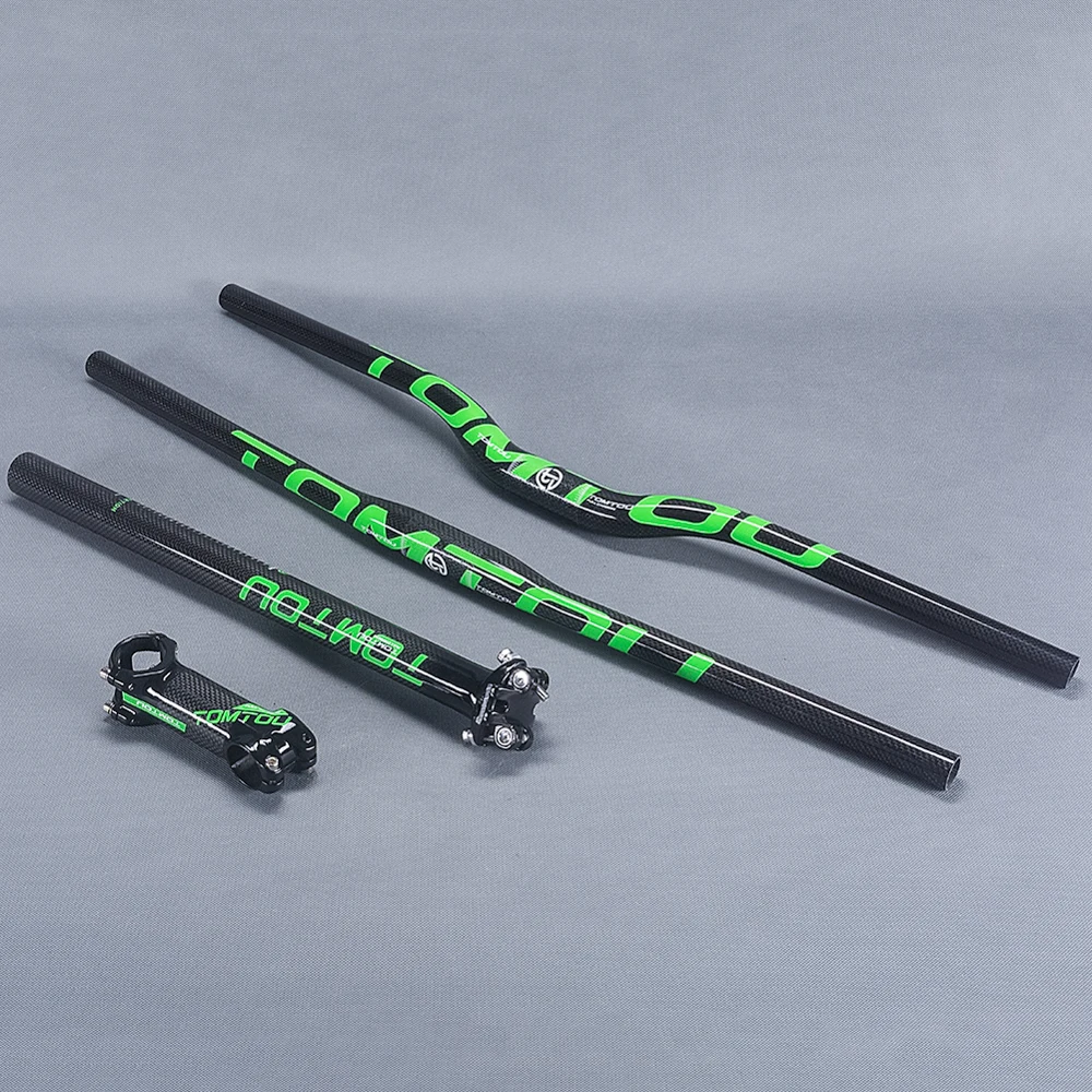 

TOMTOU Super Light 3K Carbon Cycling Mountain Bike Flat or Rise Handlebar + Seatpost + Stem Bicycle MTB Parts Green - TS09T86