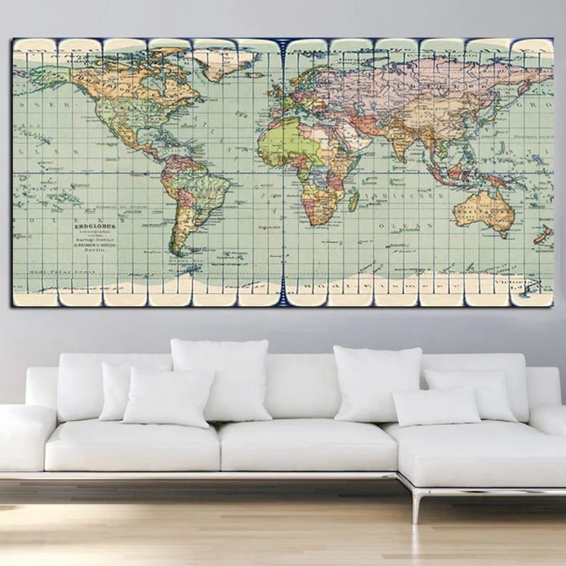 Classic Vintage Earth World Map Painting Canvas, HD Print on Canvas, Modern Wall Picture for Office Room Decor