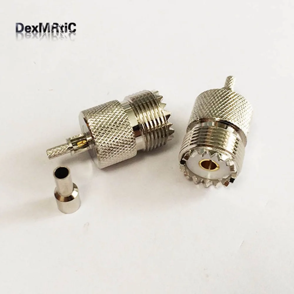 Conector fêmea uhf 1 peça, conector rf coax crimpagem rg316, rg175, lmr100 para níquel reto