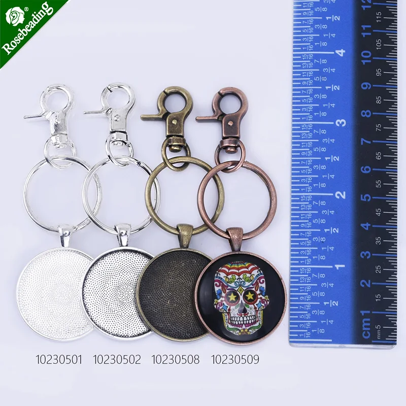 Llavero colgante de aleación de Zinc con bisel de 30mm, Kit de accesorios para manualidades, DIY, 5 unids/set por juego