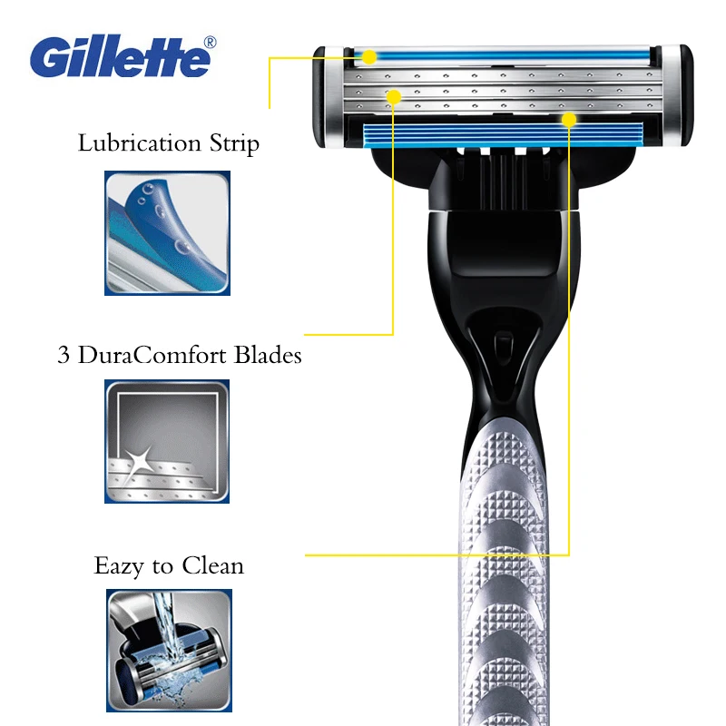 Genuine Gillette Mach 3 Safety Razor For Beard Shaving With 1 holder and 1 blade + 1 Razor box