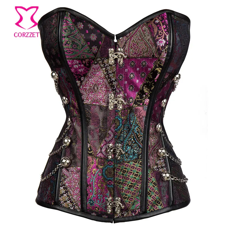 S-6XL Burlesque Brocade Purple Rave Steampunk Corset Gothic Clothing Corpetes E Espartilhos Sexy Plus Size Corsets and Bustiers