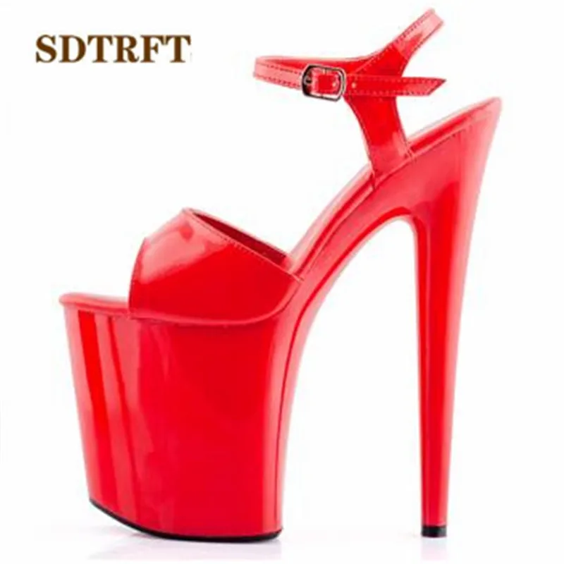 SDTRFT:34-46 Fashion Crossdresser Buckle Sandals 20cm thin heels shoes platform paint leather Crossdresser SM shoes woman pumps