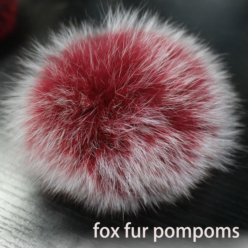 Pompón de piel de zorro Real grande, pompón esponjoso, Bola de piel Natural para sombreros de punto, gorros, llavero, bricolaje, 14-15CM