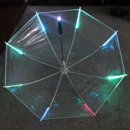 New 8 Rib Light up Blade Runner Style Changing Color LED Umbrella with Flashlight Transparent Handle Straight Umbrella Parasol