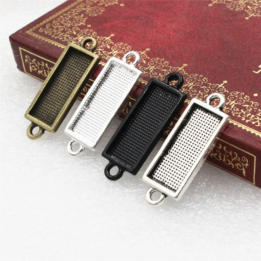 Fit 10*25mm both loop Rectangle Antique Silver/bronze Silver Glass/Cabochon Frame Bezel Settings Contectors Tray blank 10pcs/lot