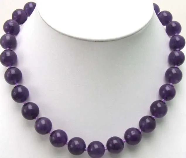 

qingmos2 natural 14mm round Dark purple Stone 18" Necklace -nec5250 wholesale/retail Free ship