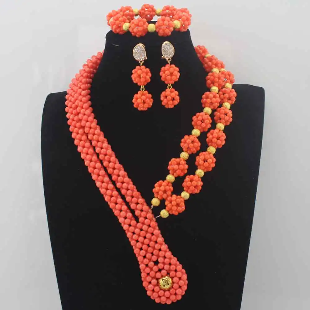 

2017 New Genuine Coral Beads Necklace Jewelry Nigerian Wedding African Coral Beads Jewelry Set Orange Coral Beads Designs W13940