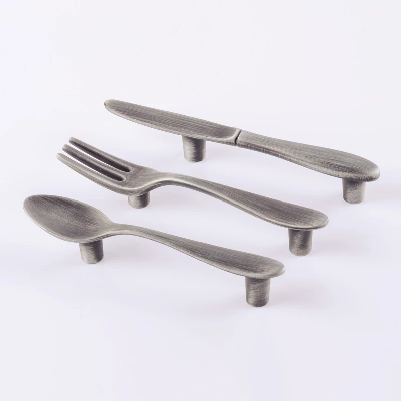 3PCS CC 76mm Zinc Alloy Cabinet Handles Kitchen Cupboard Handles Drawer Knobs Novelty Furniture Handle Spoon Fork Knife Shape