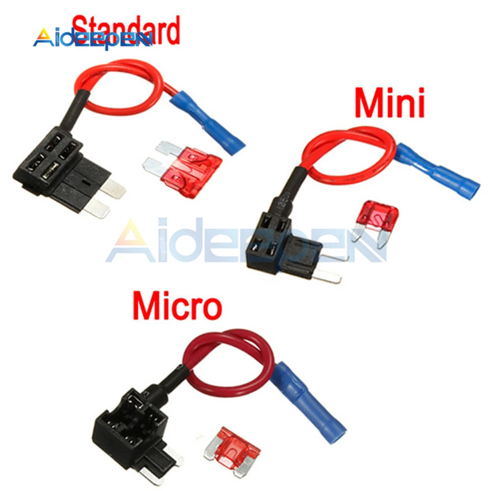 12V Fuse Holder Add-a-circuit TAP Adapter Micro/Mini/Standard ATM APM Blade Auto Fuse with 10A Blade Car Fuse with Holder