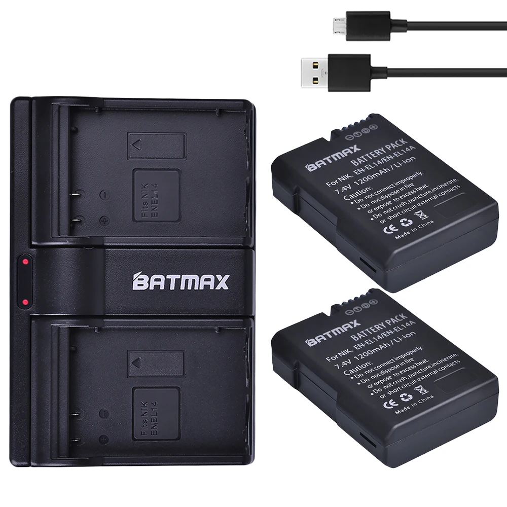 

2Pcs 1200mAh EN-EL14 ENEL14 EN EL14 Battery pack + Dual USB Charger for Nikon D5200 D3100 For Nikon D3200 D5100 P7000 P7100