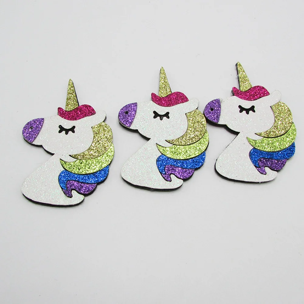 100 ชิ้น/ล็อตที่มีสีสัน Glitter Unicorn Padded Appliques SINGLE Sided Glitter ผ้าแพทช์ Patch DIY ของเล่นเด็ก Headwere อุปกรณ์เสริม