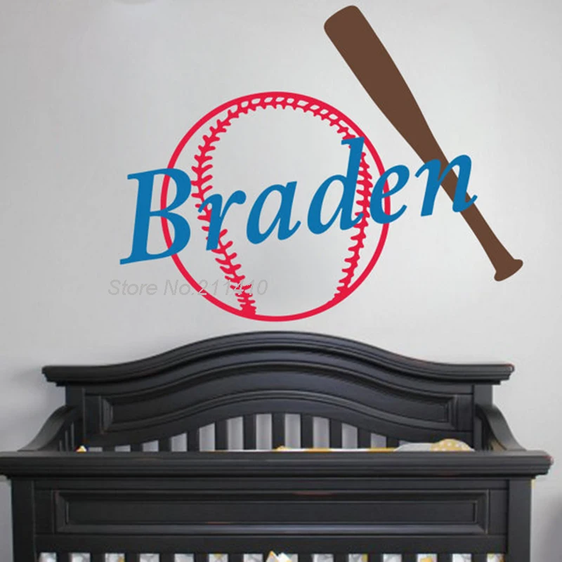 Baseball and Bat Wall Vinyl Decal Sticker Baseball Theme Boys Nursery Boys Room Personalized Name Wall Art  Mitt  Decor YY686