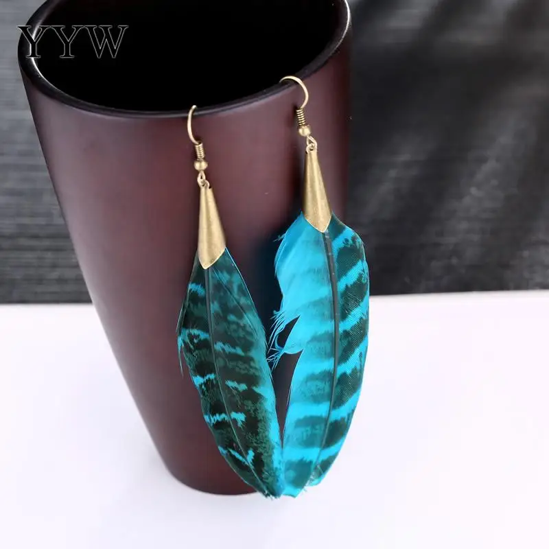 Wholesale Long Tassel Ethnic Style Fashion Statement Earring bohemian Feather Earrings Wedding Accessories 2021 New Arrival