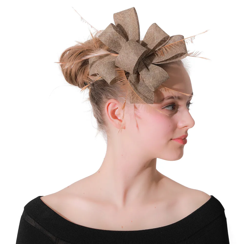 เลียนแบบ Sianmay Headwear ผู้หญิง Elegant สุภาพสตรี Fascinator หมวกผมแฟนซี Feather อุปกรณ์เสริมผมโอกาสหมวก