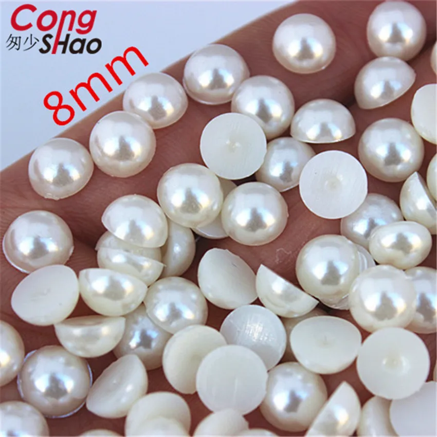 6/8/10/12mm flatback White/Ivory imitation pearl beads ABS Acrylic Round Rhinestone DIY Wedding Dress Button Accessories ZZ248