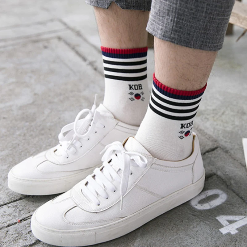 New Fashion Casual White Flag Men\'s Socks Brand Happy Creative Socks Cotton Socks calcetines hombre